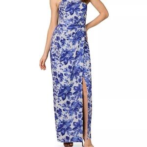NWT-Aidan Mattox Strapless Dress in Blue and White Floral